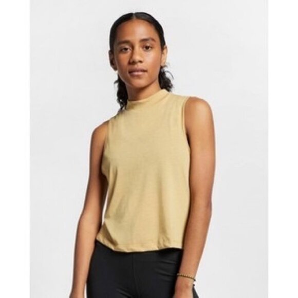 Nike Mock Neck Mustard Yellow Top Stretch Size Medium 2019 Activewear‎ Sleevless - Picture 1 of 9
